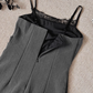 Gray rich girl style beautiful suspender dress female 2025 new summer lace splicing pleated hip skirt R0071