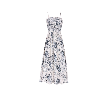 Tea break French suspender dress new blue floral dress slim temperament dress R0176