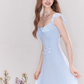 Holiday-style bow-knot two-way design French waist blue dress R4541