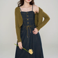 Knitted cardigan with denim suspender dress new high-end suit skirt two-piece set R2400