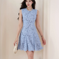 Blue heavy diamond crocheted hollow sleeveless Chanel style short dress R4077
