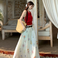 Date suit red sleeveless backless sweater printed skirt rich feeling outfit two piece suit R1744