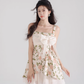 Apricot jacquard dress niche design suspender skirt summer new waist chiffon short skirt for women R4110