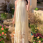 French retro hollow embroidery halter neck dress loose slim sleeveless holiday style long dress R0193