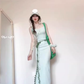 Mint green suspender dress 2025 new style seaside vacation gentle style waist slim hip skirt R0429