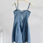 Sexy sweet and spicy elastic denim suspender skirt with straps and tube top A-line skirt R1994