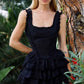 Black vest suspenders waist cake skirt homecoming dress R3944