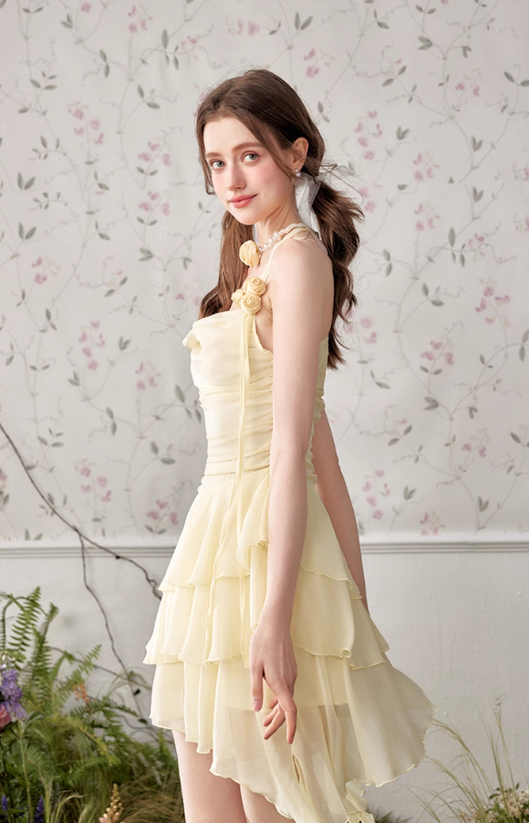 French style ruffled suspender dress for women with a short skirt R4540