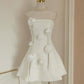 White tube top three-dimensional flower waist slim A-line short skirt homecoming dress R3537