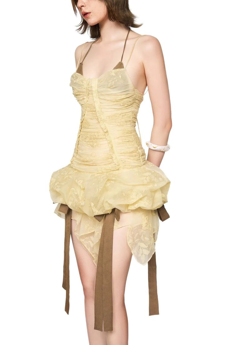 Yellow halter neck low cut sexy slim fit lace skirt homecoming dress R2458