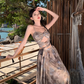 Travel wear tie-dye skirt a-line skirt temperament tube top suit women's two-piece suit R1571
