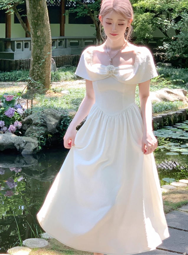 White suspender skirt French elegant girl dress new style R4992