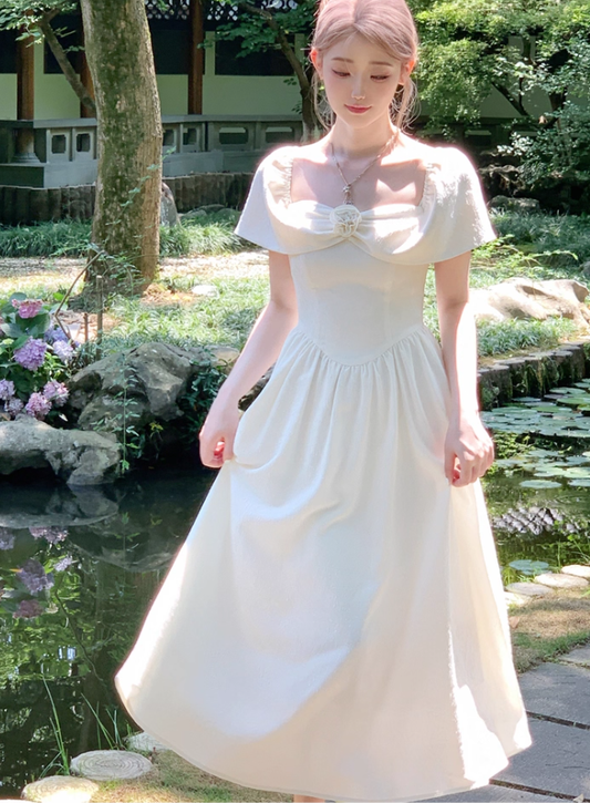 White suspender skirt French elegant girl dress new style R4992