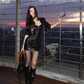 Hot girl short leather jacket women 2025 sexy slim hip suspender skirt suit R1025