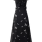 2025 Summer New Black Flying Sleeve Waisted Mid-Length Printed Fishtail Dress R0913