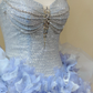 Light blue tube top with diamonds sexy waist slimming puffy skirt short skirt homecoming dress R4167