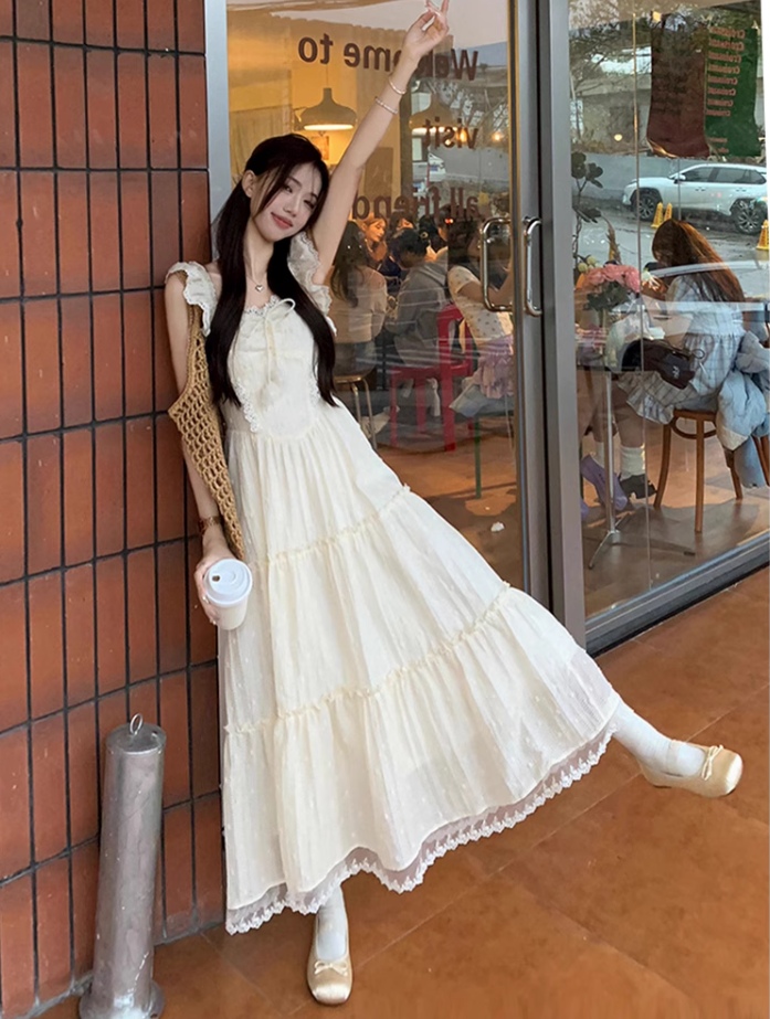 French style petite princess dress with slim waist and flying sleeves R1709