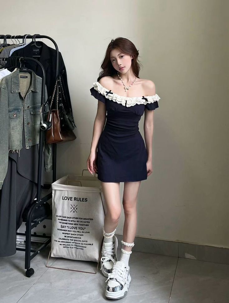 Blue one shoulder lace trim waist A-line short skirt homecoming dress R3400