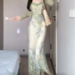 Floral suspender dress beautiful waist dating dress summer R0730