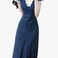 2025 Summer New Blue Polka Dot French V-neck Retro Temperament Long Dress R0947