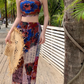 Holiday style retro print tube top vest irregular hip skirt two-piece set R0894