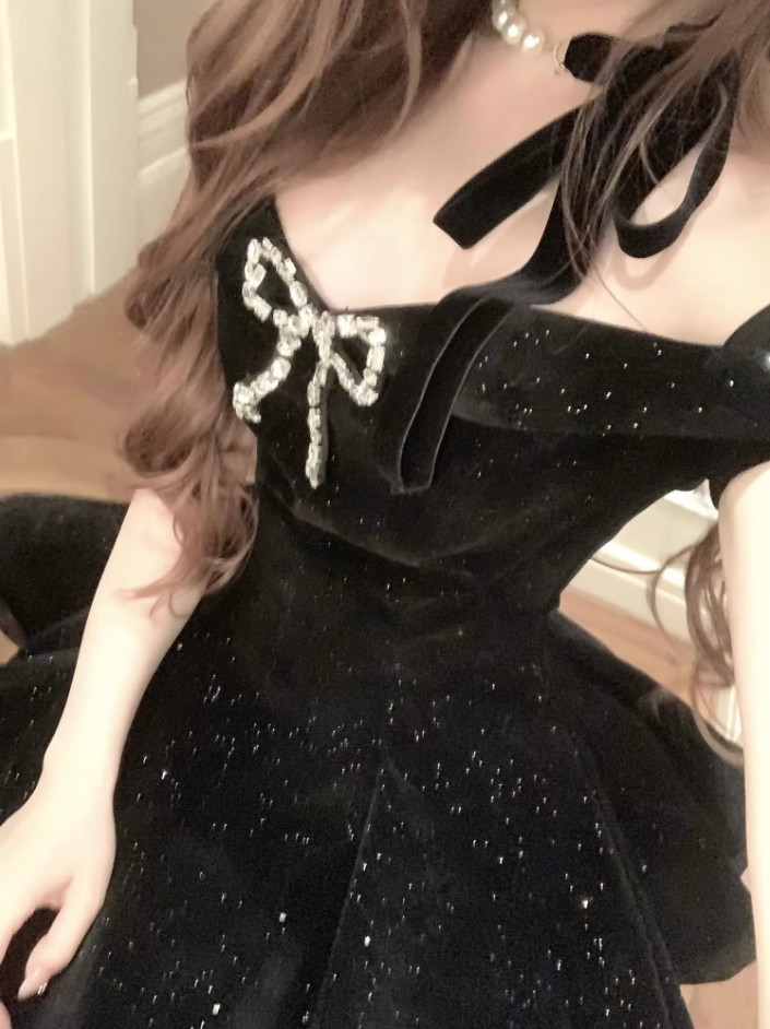 Small formal dress, high-end niche princess puffy dress, strapless one shoulder dress, prom dress,homecoming dress R2997