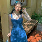 Blue denim suspenders waist A-line short skirt homecoming dress R3443