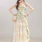 2025 summer new style temperament very good-looking green sling irregular top R1899