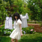 French puff sleeve white floral dress fairy temperament dress vacation R2762