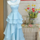 Pink tube top waist cake skirt sexy satin long dress prom dress R6230