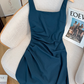 French pure desire pleated suspender dress for women new style waist slimming slit hip skirt R4030