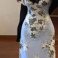 Oil painting floral suspender dress beautiful waist A-line long skirt R0606