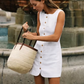 Dress White French Sleeveless Single Breasted Slim Fit A-Line Short R2910