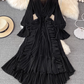Spring super fairy seaside vacation ruffled high waist slim V-neck dress desert travel red long skirt R0329