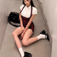 American college style short shirt 2025 plus size hot girl plaid halter neck hip skirt suit R1407