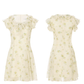 French tea break style floral dress ruffled short skirt R2701