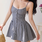 French retro sweet girl casual black and white plaid waist suspender skirt R2821
