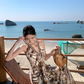 Bohemian style v-neck floral suspender dress temperament waist A-line long skirt R0592