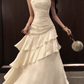 French gentle style ruffled sling dress temperament lady high-end waist hip banquet dress skirt R0410