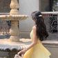 French yellow dress for women in summer pure desire style temperament waist slimming princess short skirt R4300