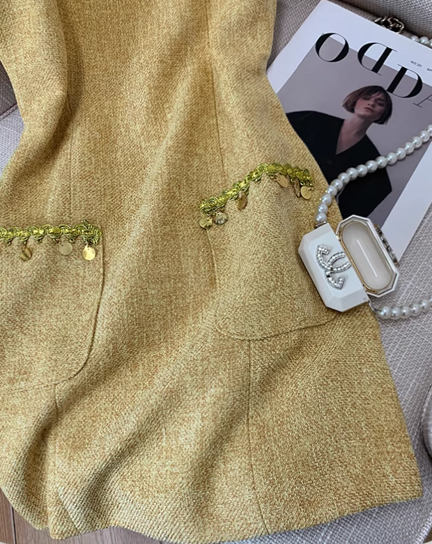 French style Chanel style vest dress new style waist slimming beaded temperament short skirt R3949