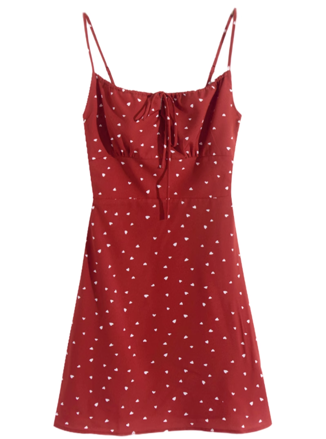 2025 Summer New Red Polka Dot High Waist Vacation Small A-line Suspender Dress R0965