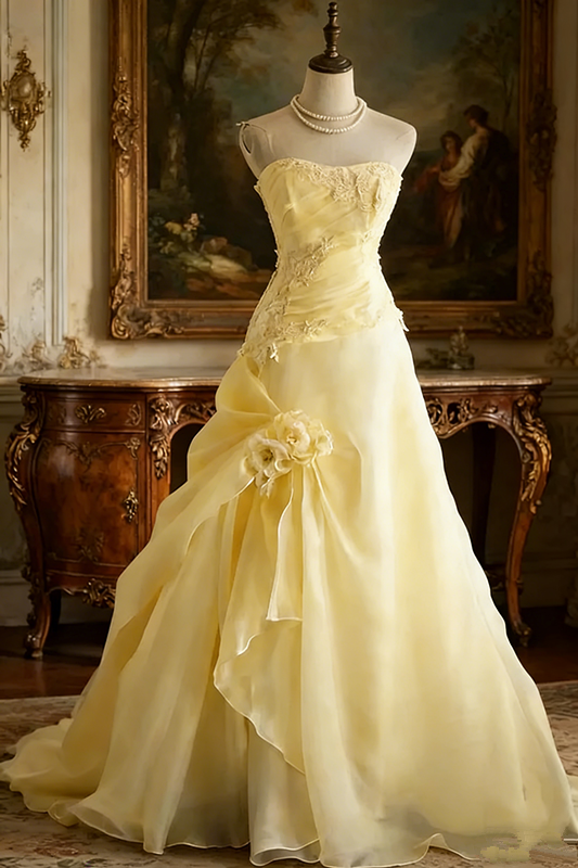 White strapless, fitted A-line long ball gown/bridal dress R6730