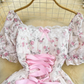 French sweet tea break dress gentle style bubble short sleeve square collar slim a-line chiffon dress R0315