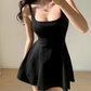 French retro square neck waist elastic slim fit suspender skirt short skirt R2812