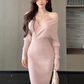 French gentle style V-neck backless knitted dress 2025 waist-hugging hip long skirt R1159