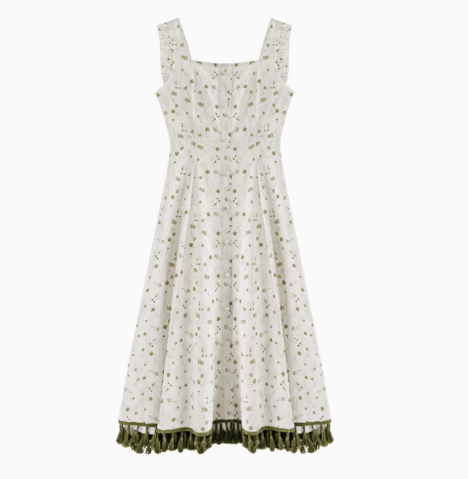 French first love green floral dress beautiful summer holiday dress R1905