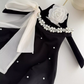 Bowknot halter neck black suspender dress 2025 slim A-line skirt beaded diamond bottoming skirt R0283