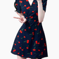 2025 Summer New French Retro V-neck Black Cherry Floral Wrap Dress R0939