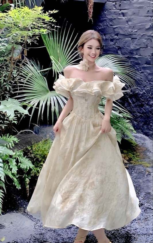 Gentle style one-shoulder neckline slim waist long skirt homecoming dress R3658